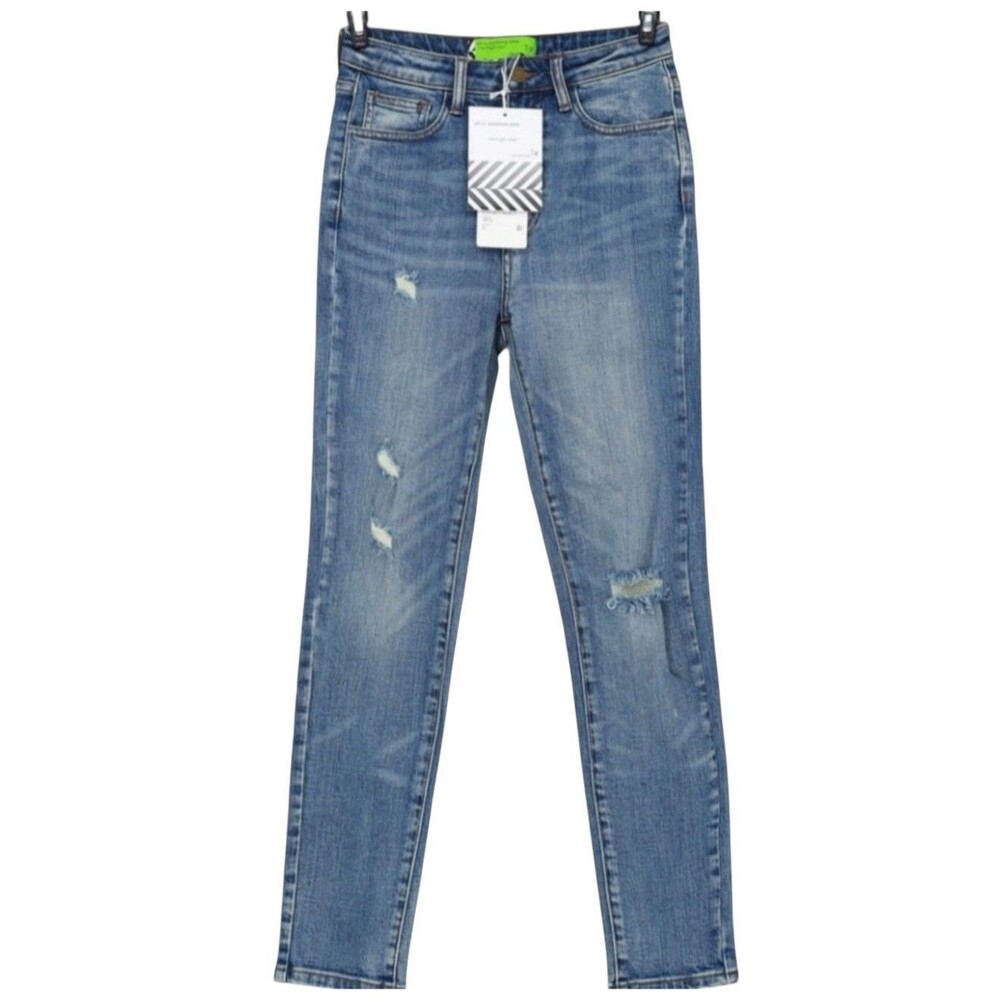 NWT Free People Sandrine Rose Mid Rise Skinny Jeans Indigo Distressed Size 25